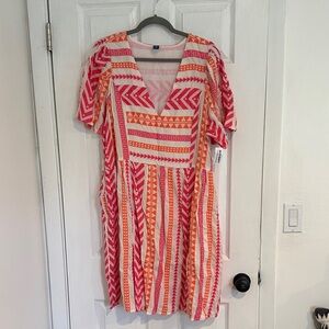 Old Navy Pink & Orange Patterned V-Neck Women’s Dress